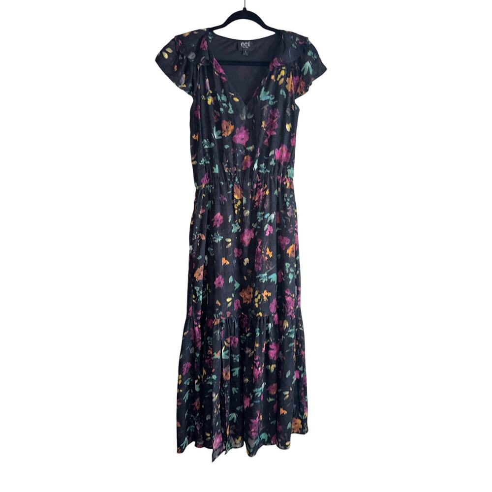 ECI new york black floral long dress small peasant dark romance cottagecore